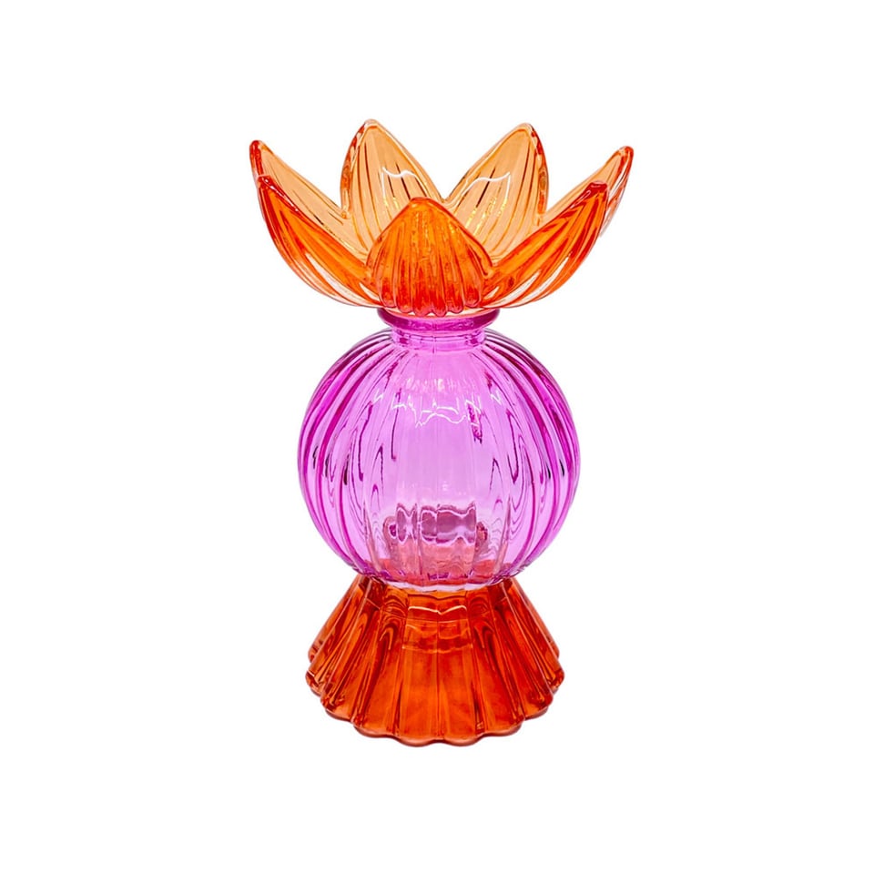 Kandelaar & Waxinehouder Lotus Oranje-Fuchsia Glas 11x17cm