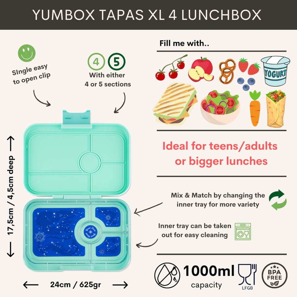 Yumbox Tapas XL 4 Vakken Bali Aqua / Zodiac - Aqua Blauw