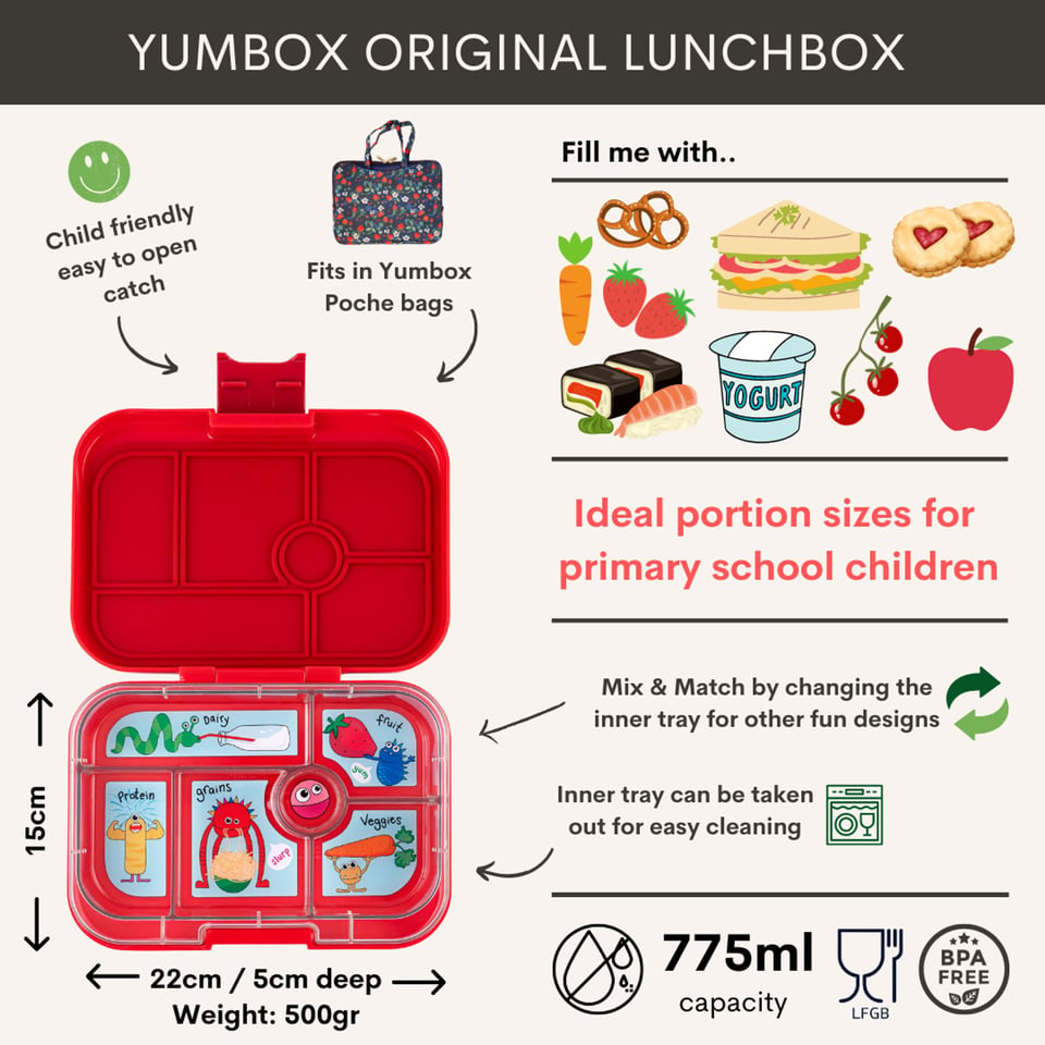 Yumbox Original 6 Vakken Wow Red / Monsters - Rood