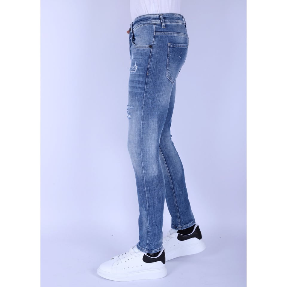 Stonewashed Slim Fit Heren Jeans Met Stretch -1098 - Blauw