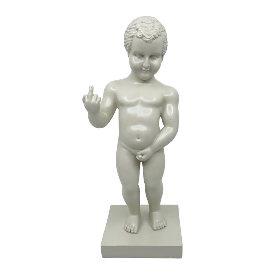 Beeldje Manneke Pis F*ck You Beige Grijs 30cm