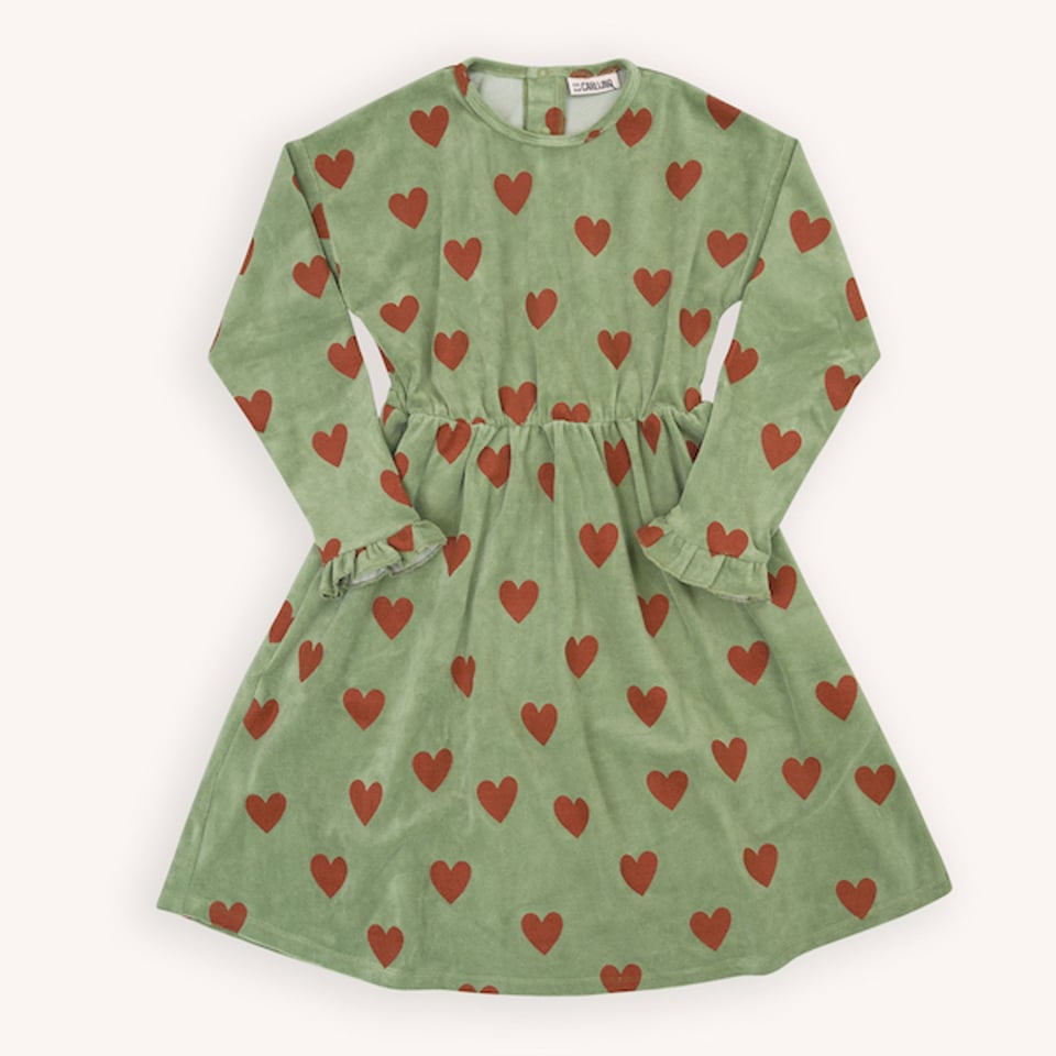 CarlijnQ Hearts Velvet Skater Dress Oversized with Ruffles