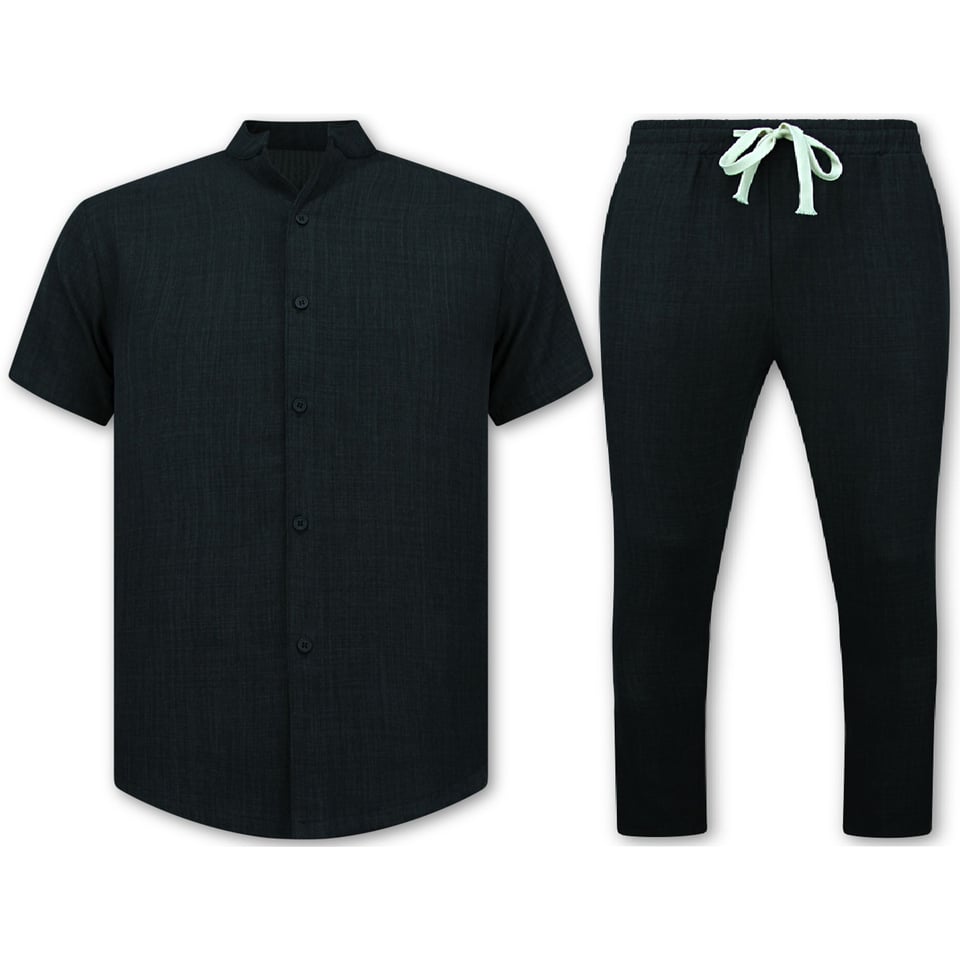 Linnen Zomerset Heren - Linnen Twinset - Linnen Overhemd Heren - Zomer Broek Heren - MG-012 - Zwart