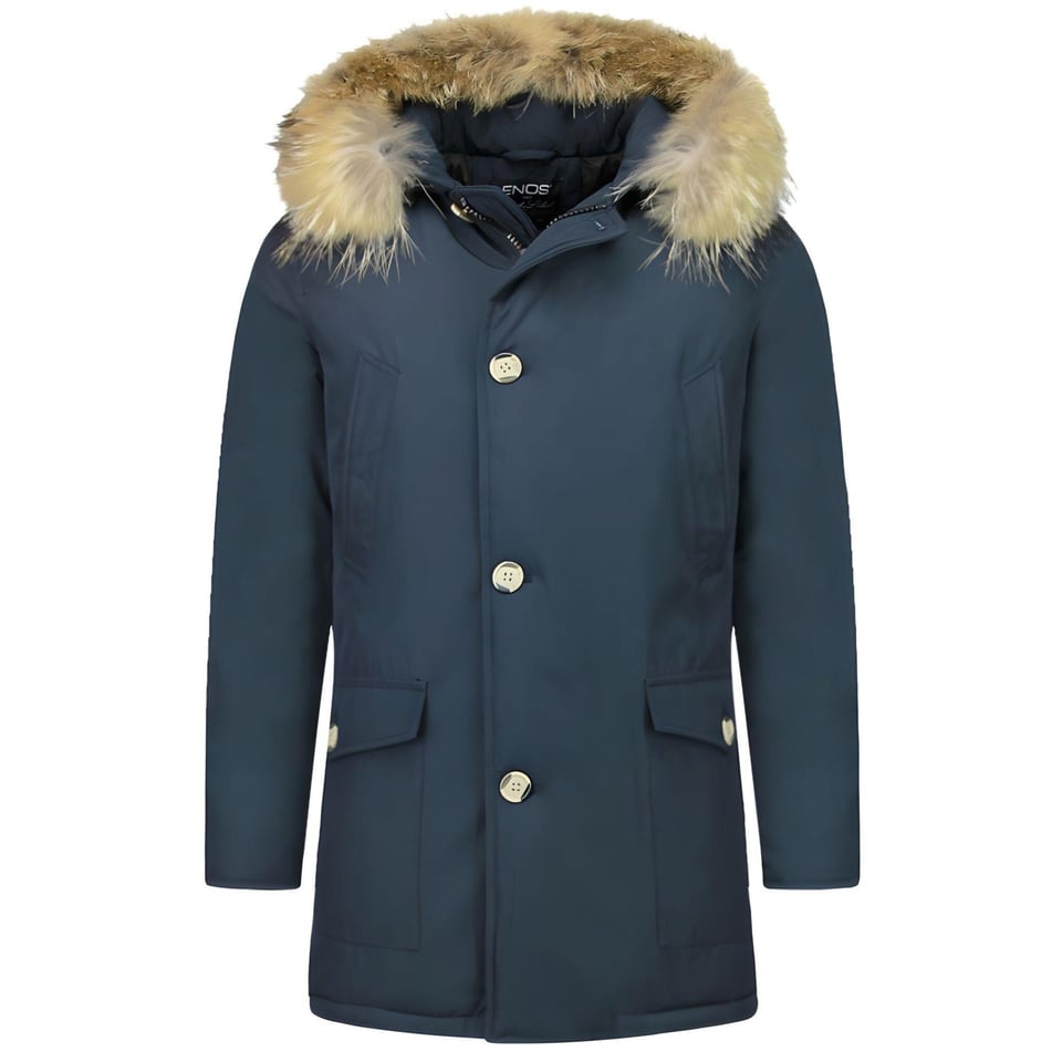 Parka Jas Heren Met Bontkraag Blauw