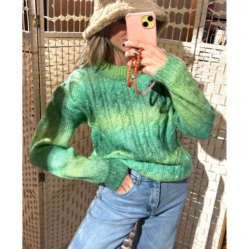 Trui Rainbow Cable Knit - Green - OneSize