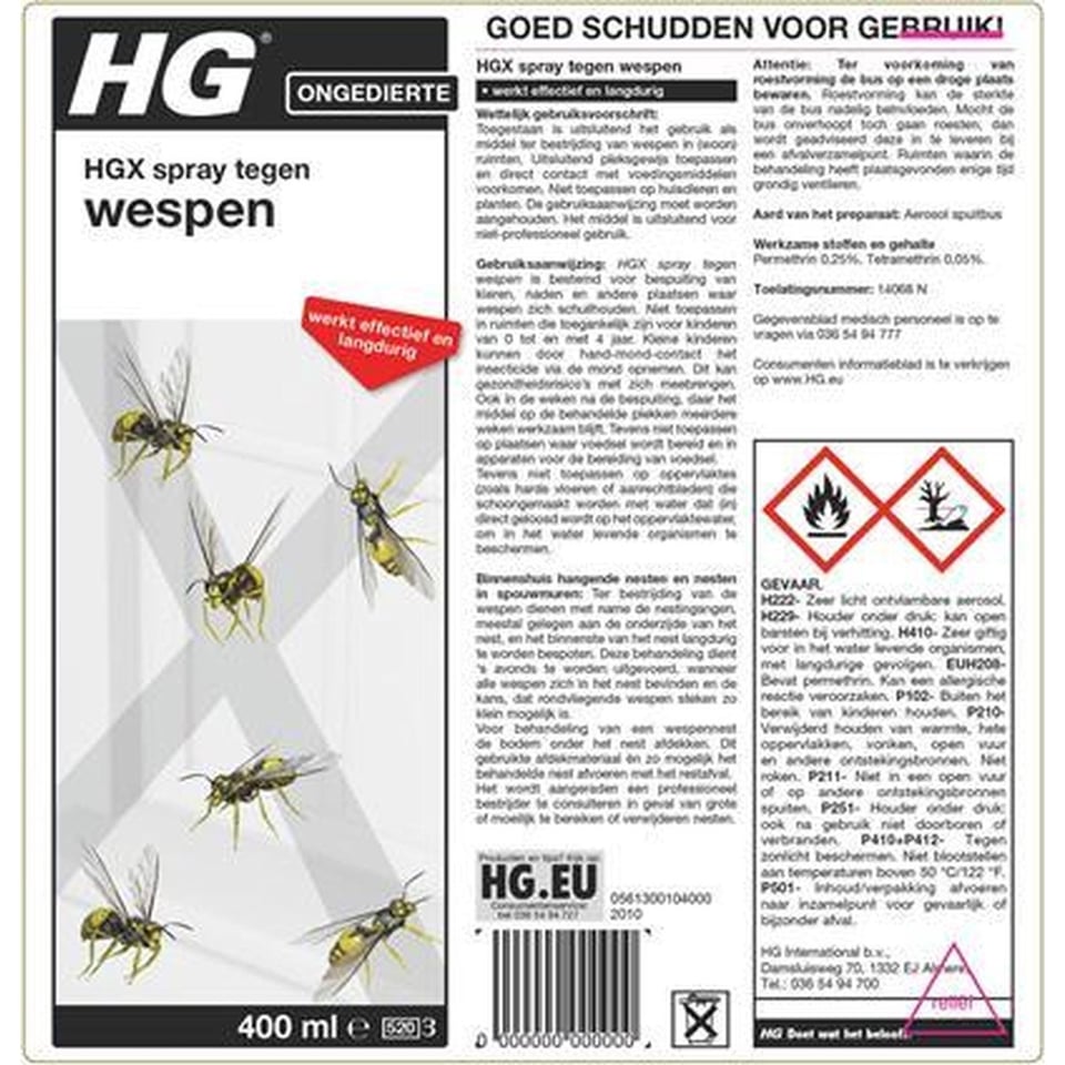 HGX Spray Tegen Wespen - 14068N - 400ml - -Iterst Effectief Bestrijdingsmiddel - Vlekvrij - Werkt Tot 6 Weken
