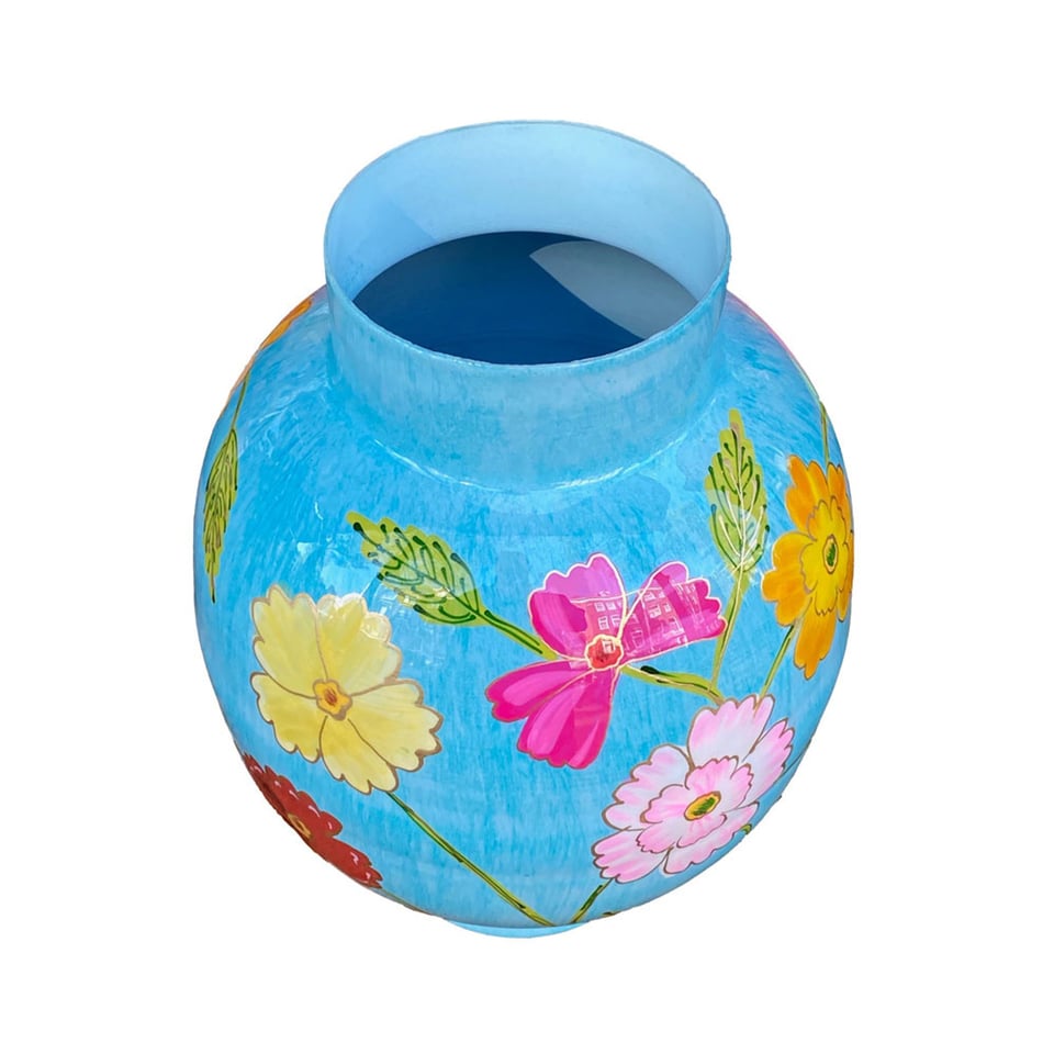 Vaas Bloemen Blauw Multicolor Metaal 20x26cm