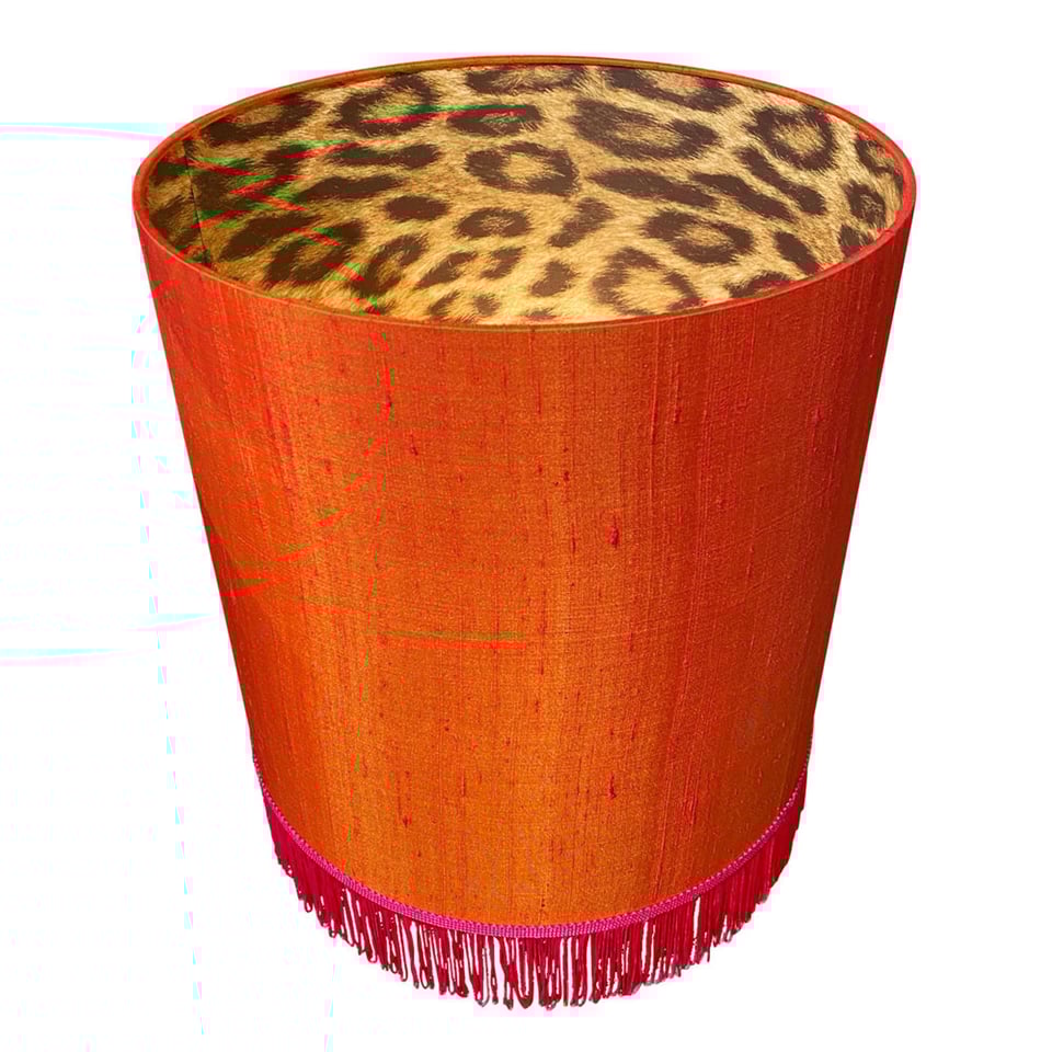 Lampenkap Oranje Zijde Op Panter 25x25cm Fuchsia Franjes