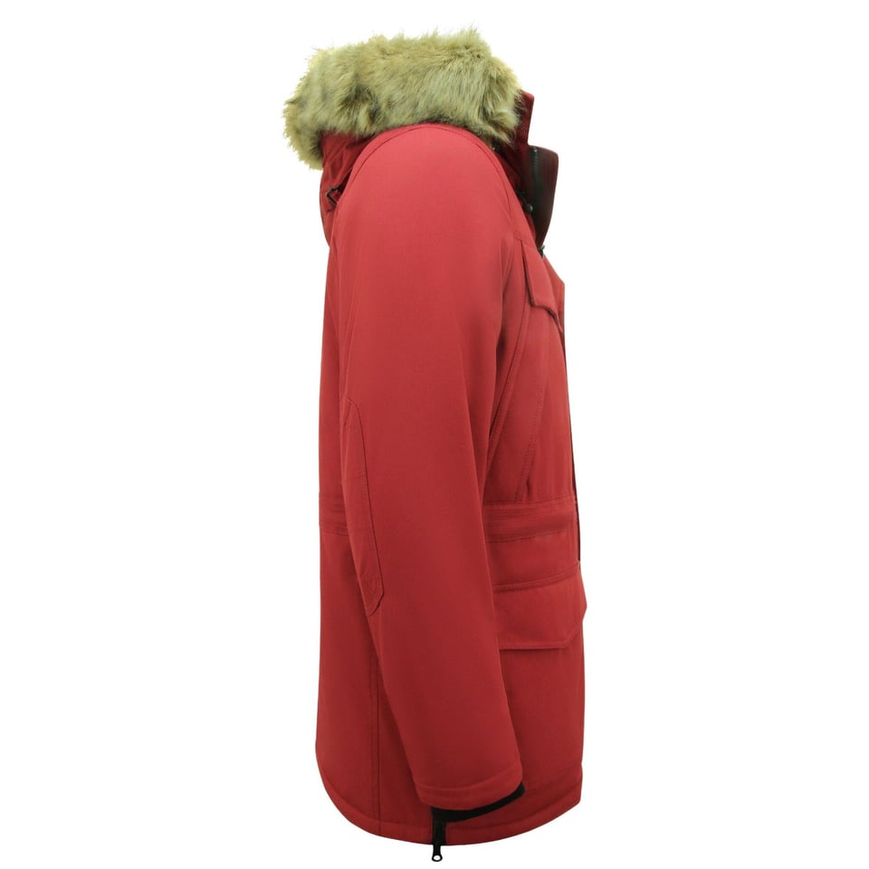 Lange Parka Jas Heren Met Bontkraag - Rood