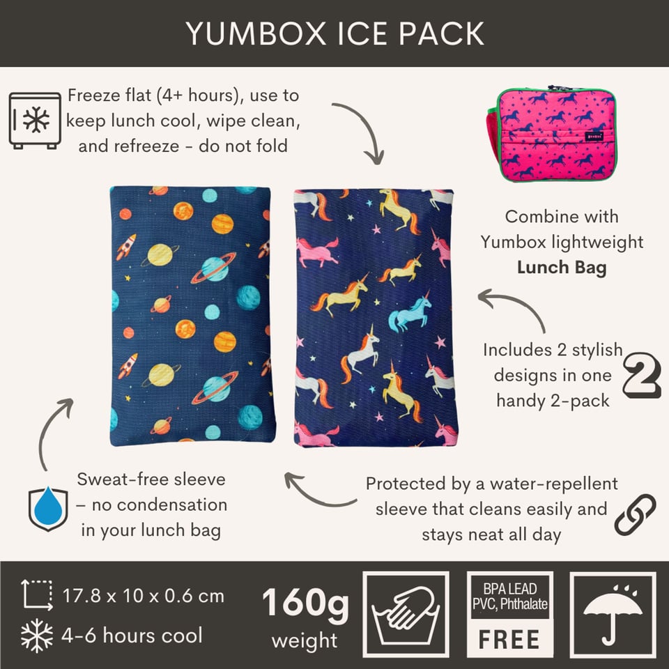 Yumbox Gel Koelelement Duo Ruimte & Eenhoorns - Blauw