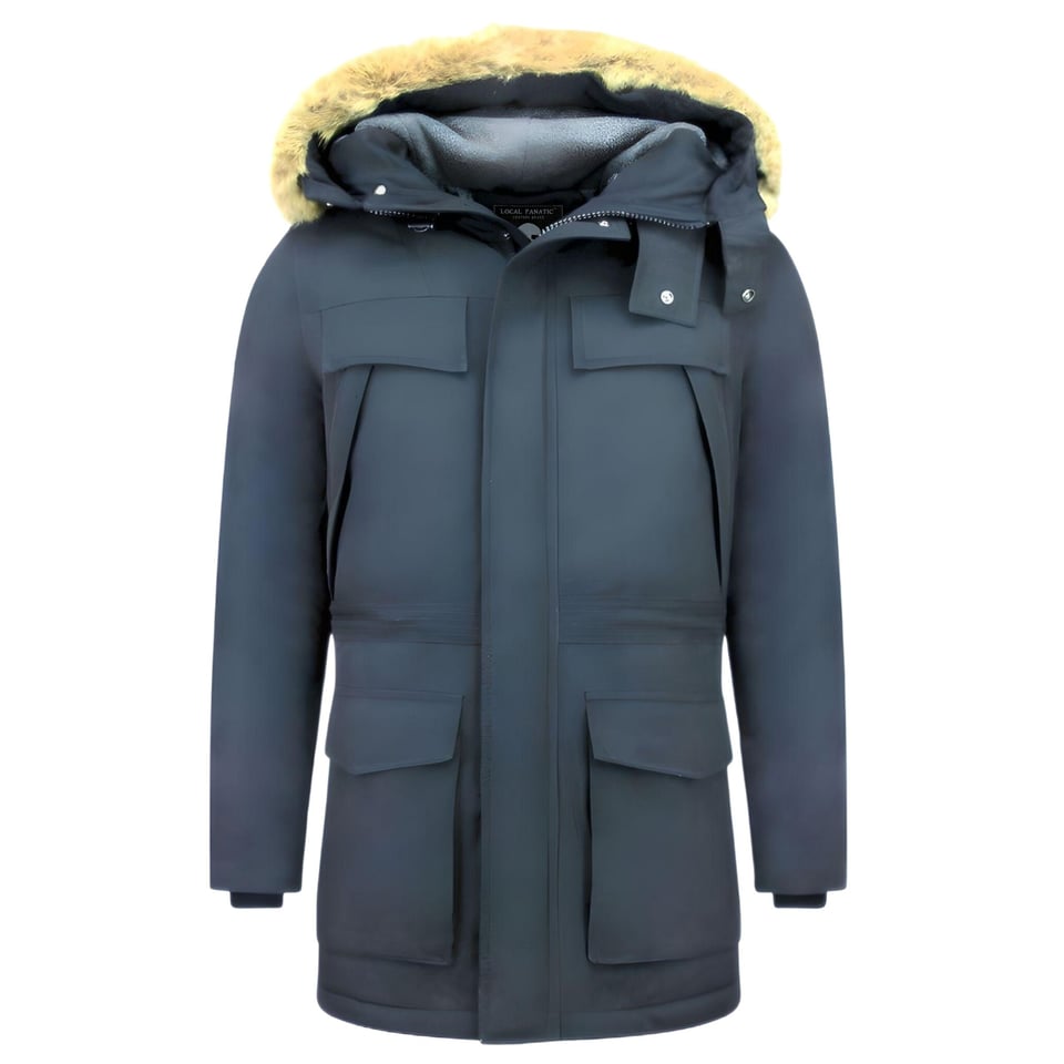 Lange Heren Parka Jas - Met Faux Bontkraag - Blauw