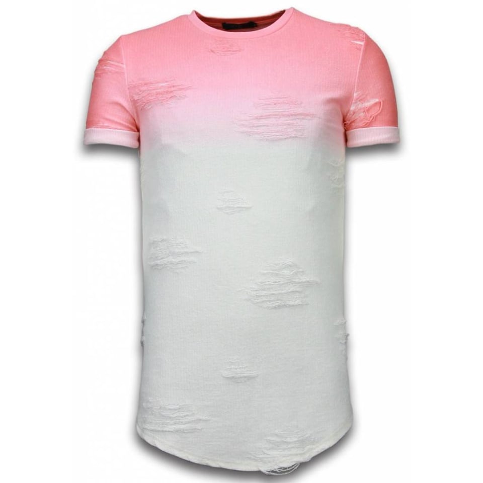 Flare Effect T-Shirt - Long Fit Shirt Dual Colored - Roze