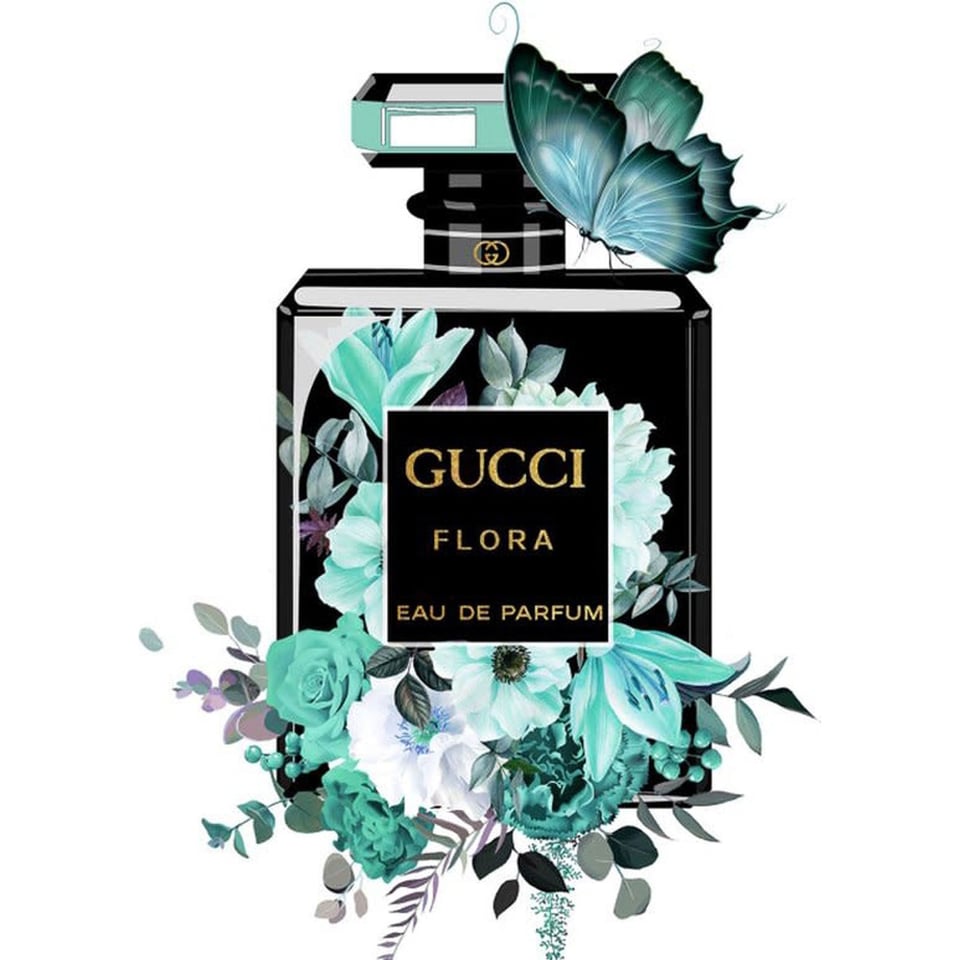 Glasschilderij Gucci Flora Blue 60x80cm