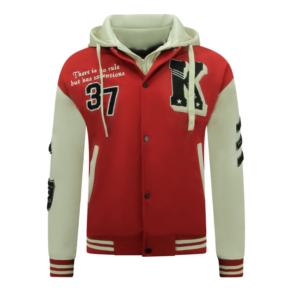 Oversized College Jack Heren Met Capuchon - 8630 - Rood