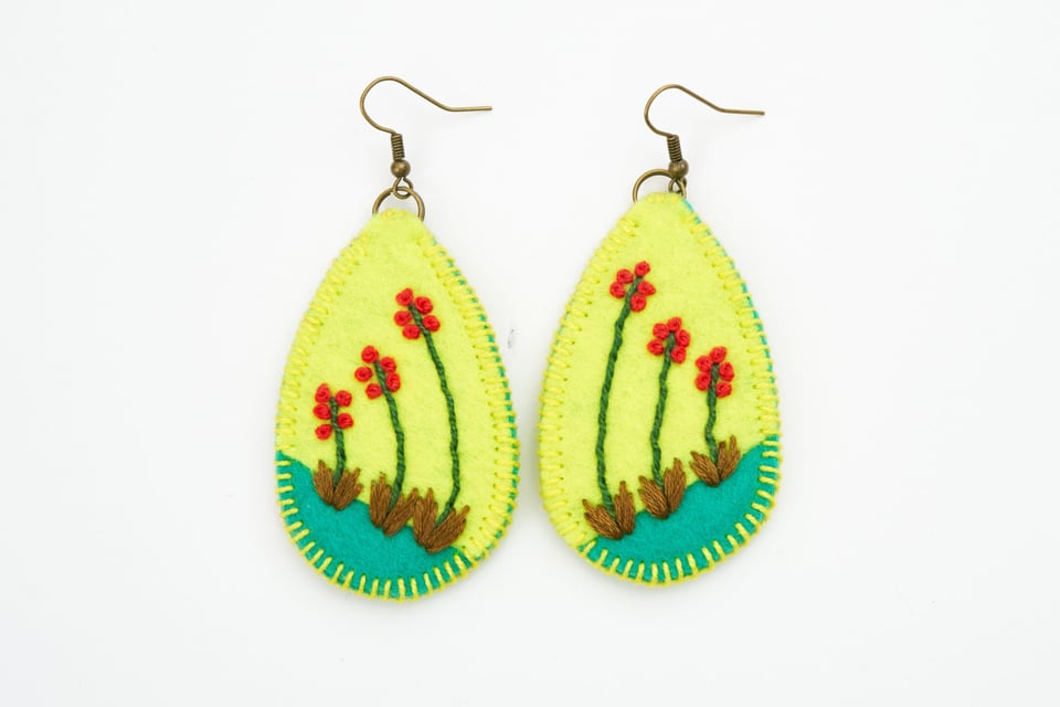 Embroidery Earrings Yellow Flowers