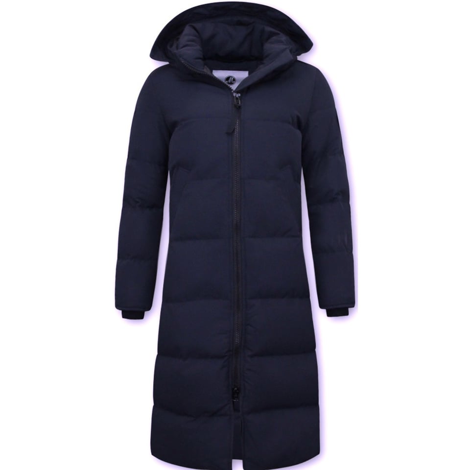 Dames Puffer Jacket Lang Getailleerd - 8606 - Blauw