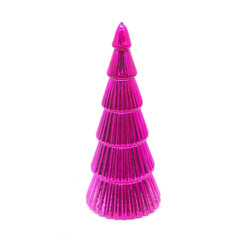 Kerstboompjes + LED Lampjes Glas Pink 9x20cm 3 Kleuren 3 Vormen