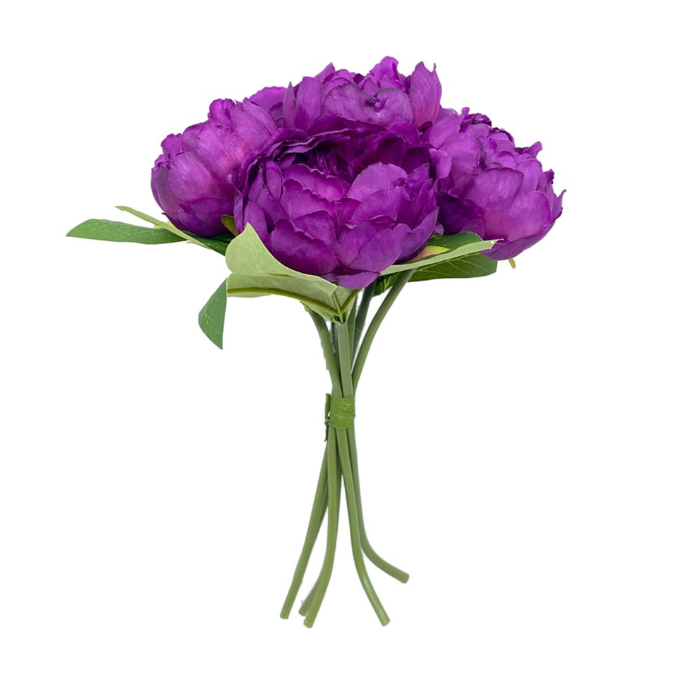 Kunstbloemen Boeket 6 Pioenrozen Paars 29cm