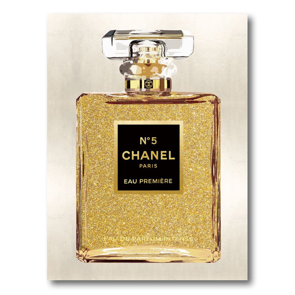 Glasschilderij Chanel Nr 5 Parfum Golden Glow 60x80cm