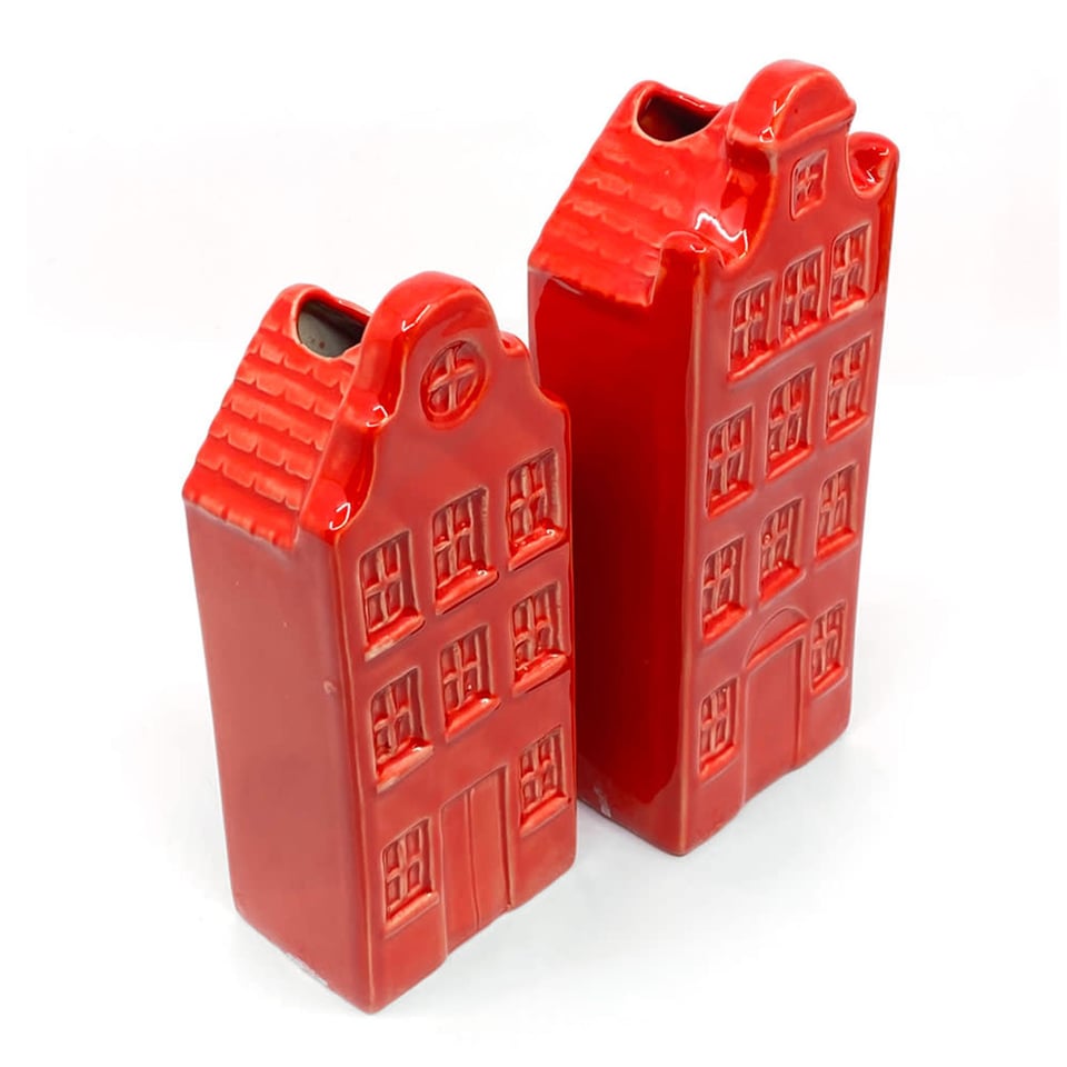 Vaasjes Grachtenhuis Rood Set/2 in 3 Maten