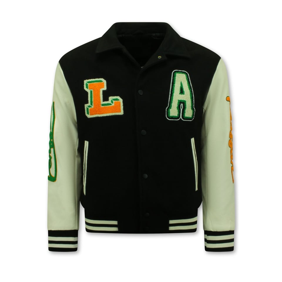 Geborduurde Vintage Varsity Jacket Heren Oversized - 851 - Zwart