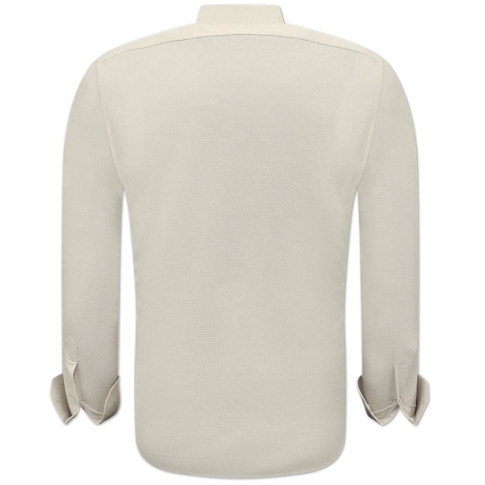 Oxford Effen Blouse Heren - Slim Fit Stretch - Beige