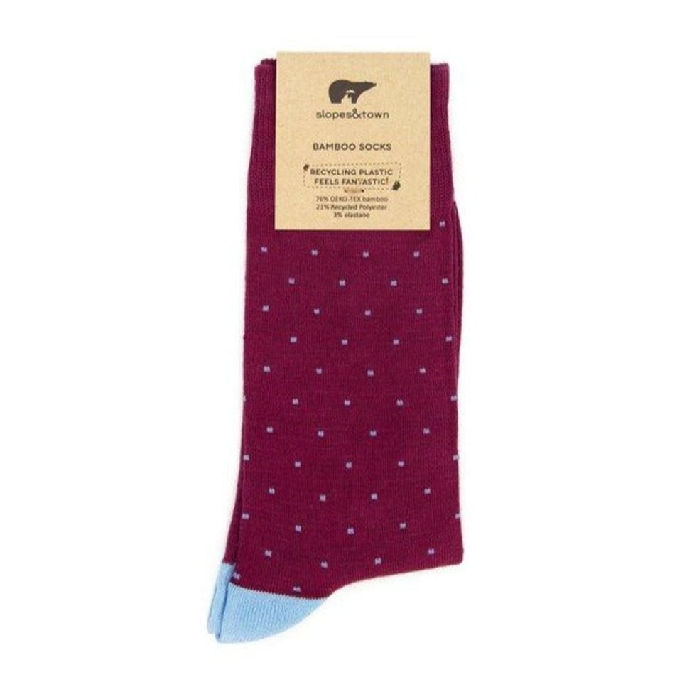 Duurzame bamboe sokken cadeau box - Dotty burgundy / Dotty camel