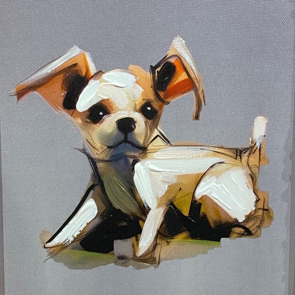 Schilderij Chihuahua in Roze Barok Lijst 30x35cm Handgeschilderd