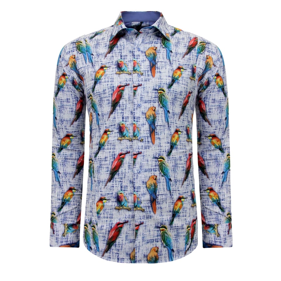 Overhemd Met Vogelprint - 3122 - Blauw