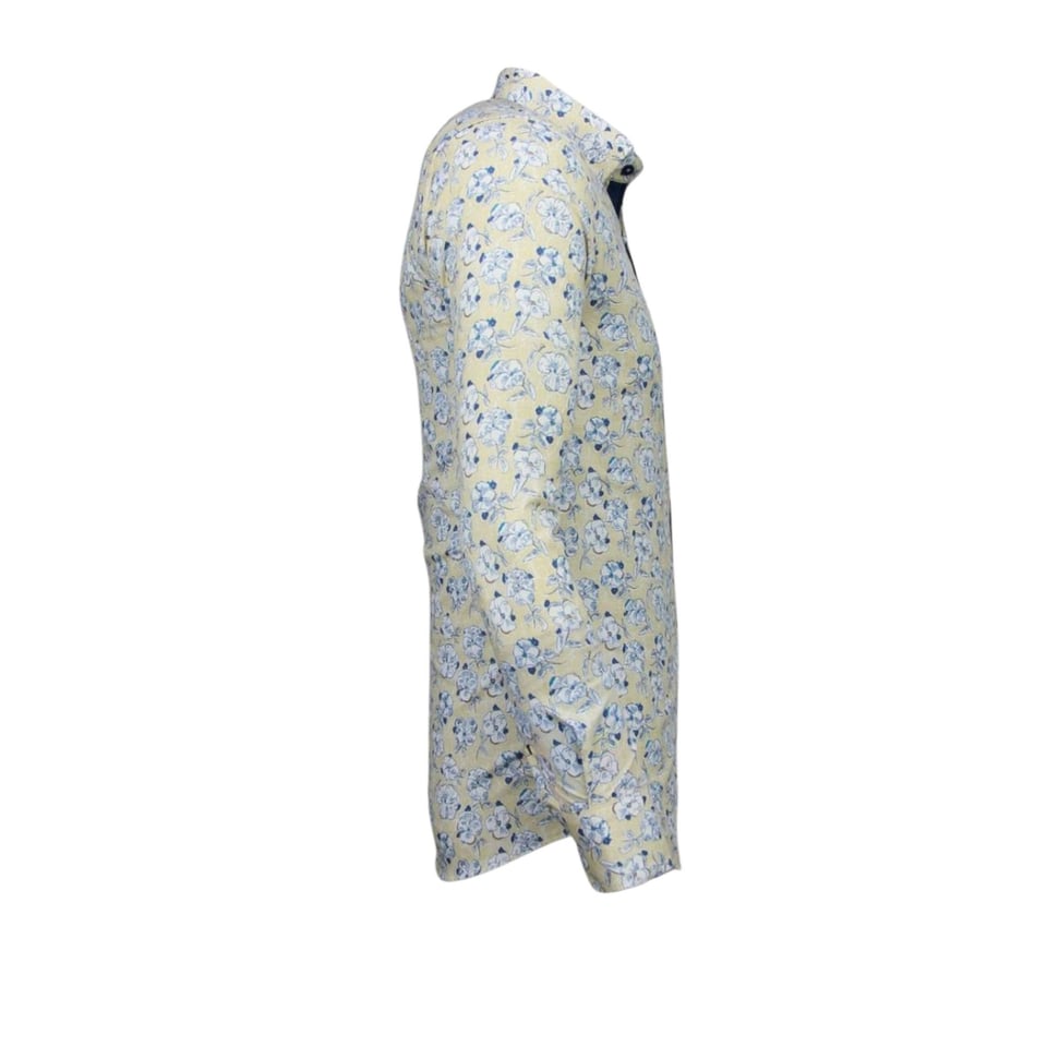 Italiaanse Overhemden - Slim Fit Overhemd - Blouse Drawn Flower Pattern - Beige