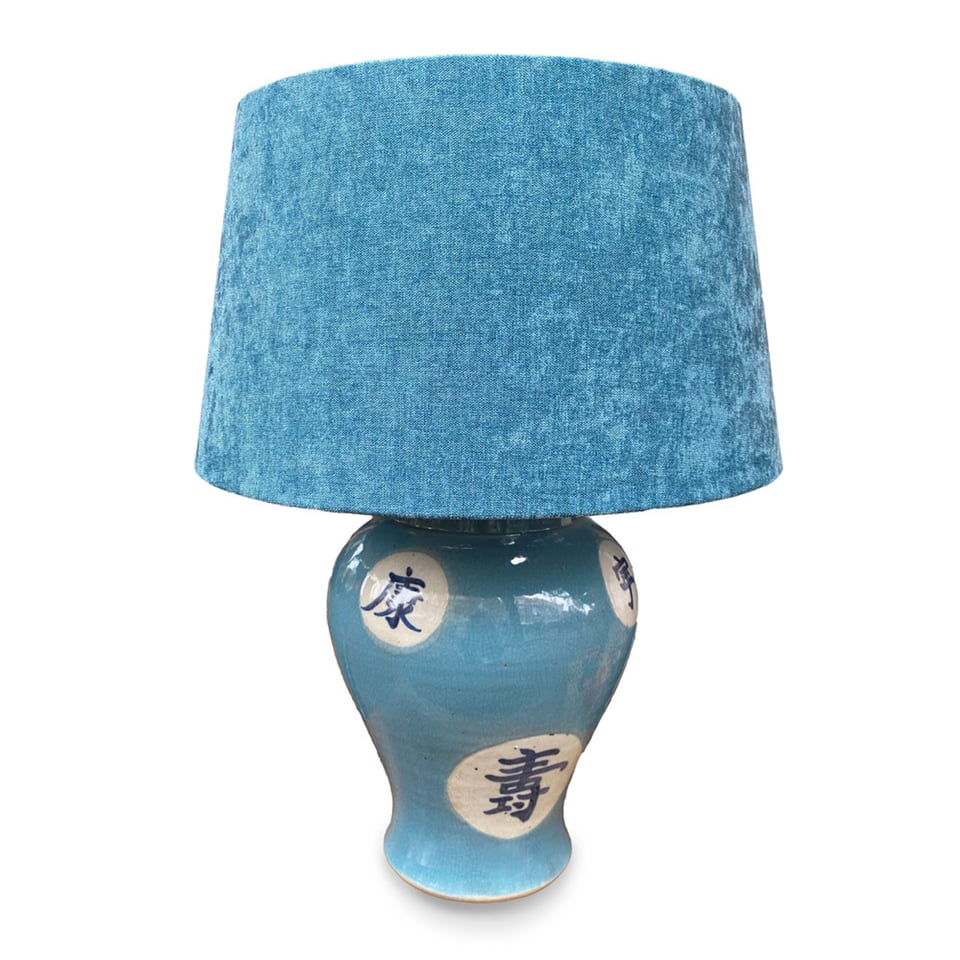 Tafellamp Voet Blauw Met Chinese Tekens H33cm