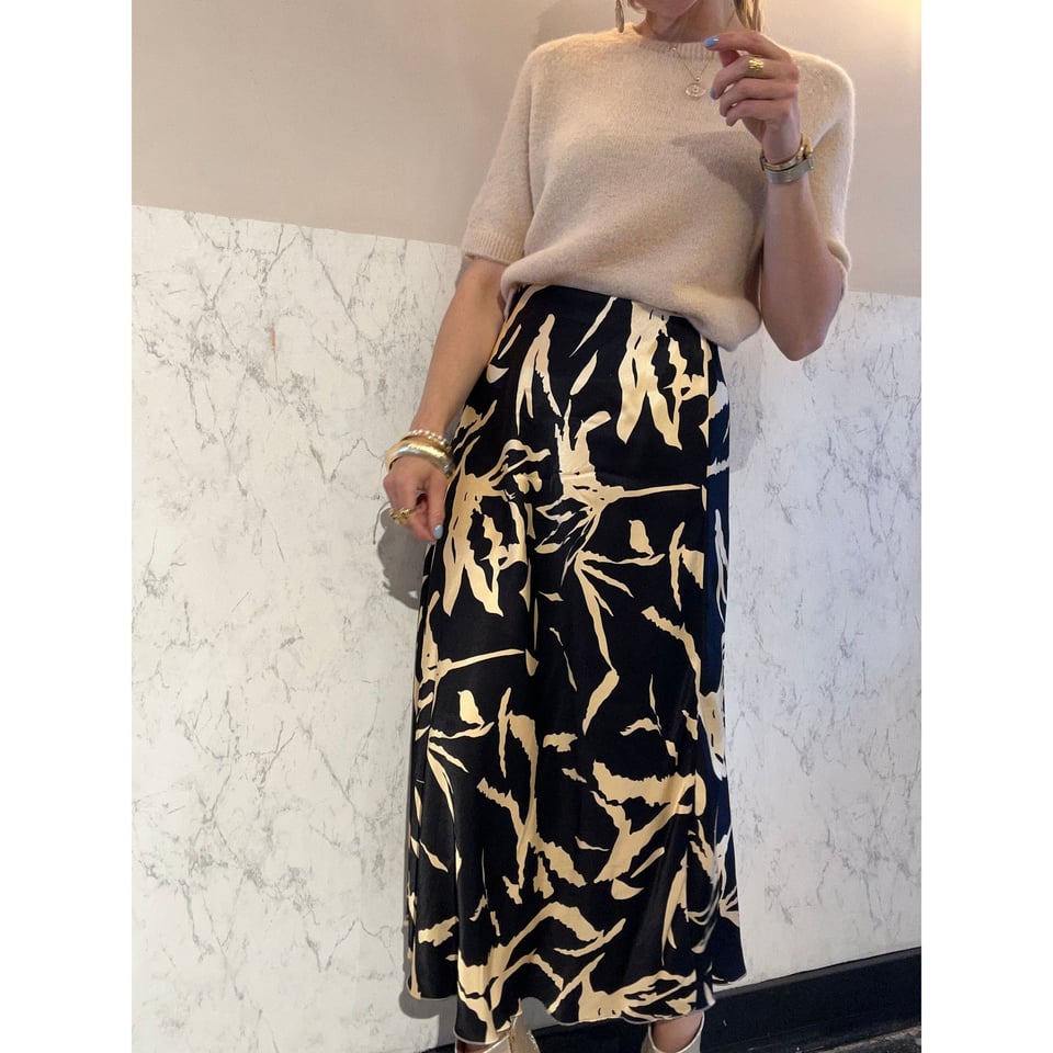 Satin Skirt - Black statement Printed Skirt - OneSize