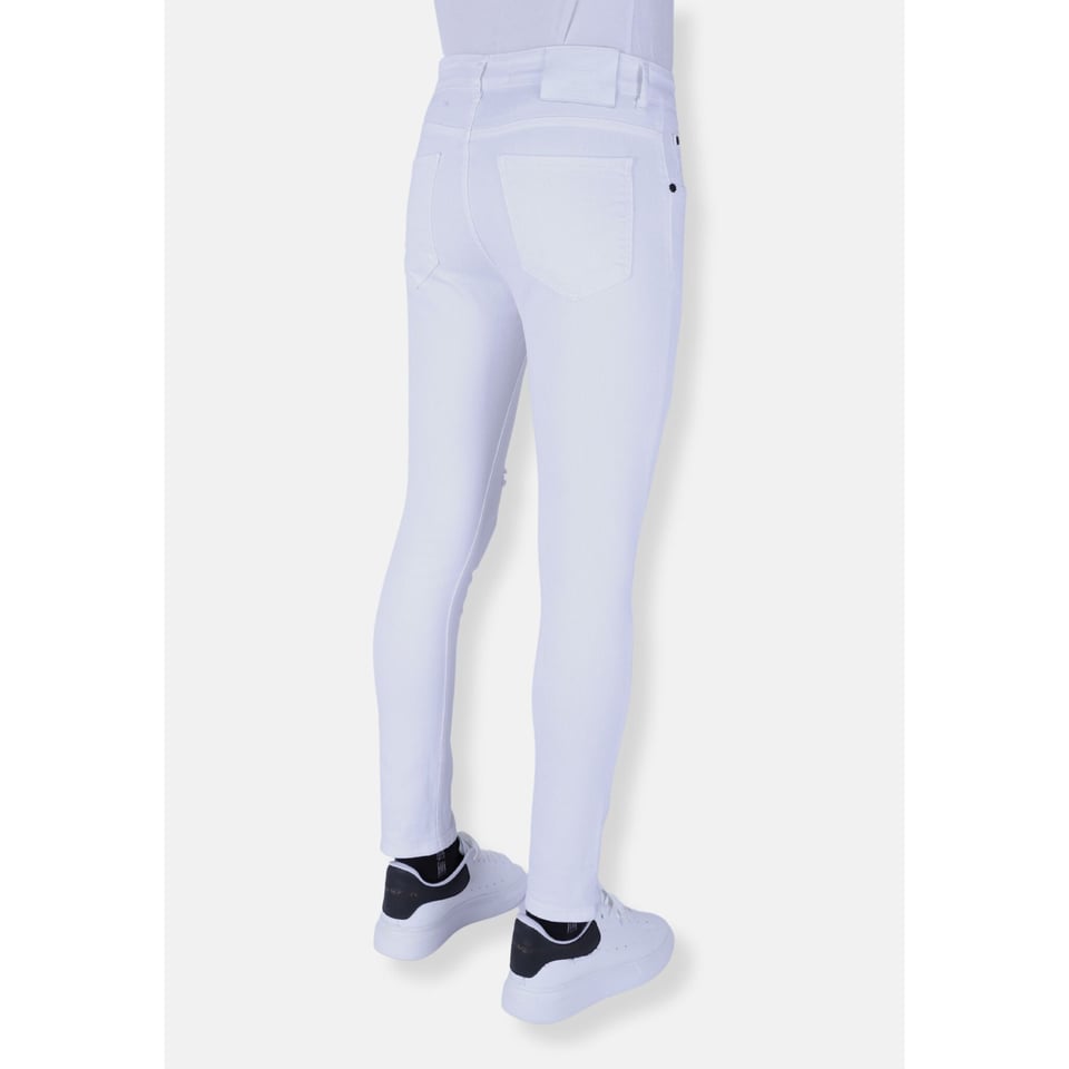 Witte Slim Fit Heren Jeans Met Scheuren -1090 - Wit