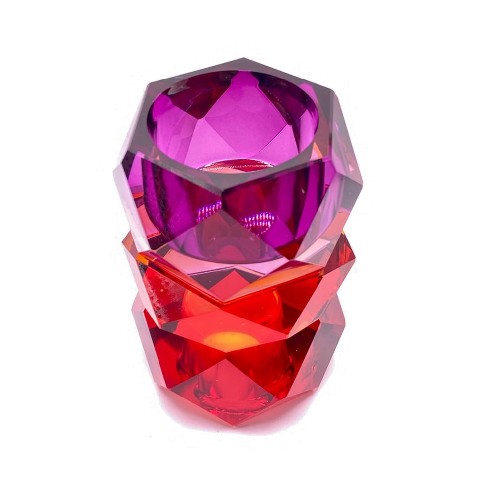 Kandelaar Votief Rood-Amber-Purper Kristal Glas 6x10cm