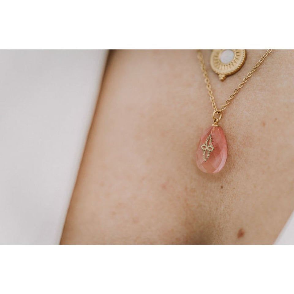 Edelsteen ketting - Pink & Gold - OneSize