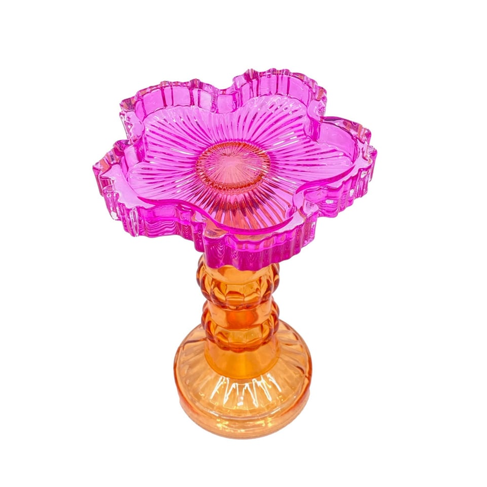 Kandelaar Flower Fuchsia Oranje Glas 12x17cm Voor Blokkaars