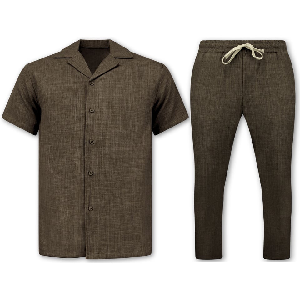 Linnen Twinset - Linnen Zomerset Heren - Linnen Overhemd Heren - Linnen Broek Heren - MG-011 - Bruin