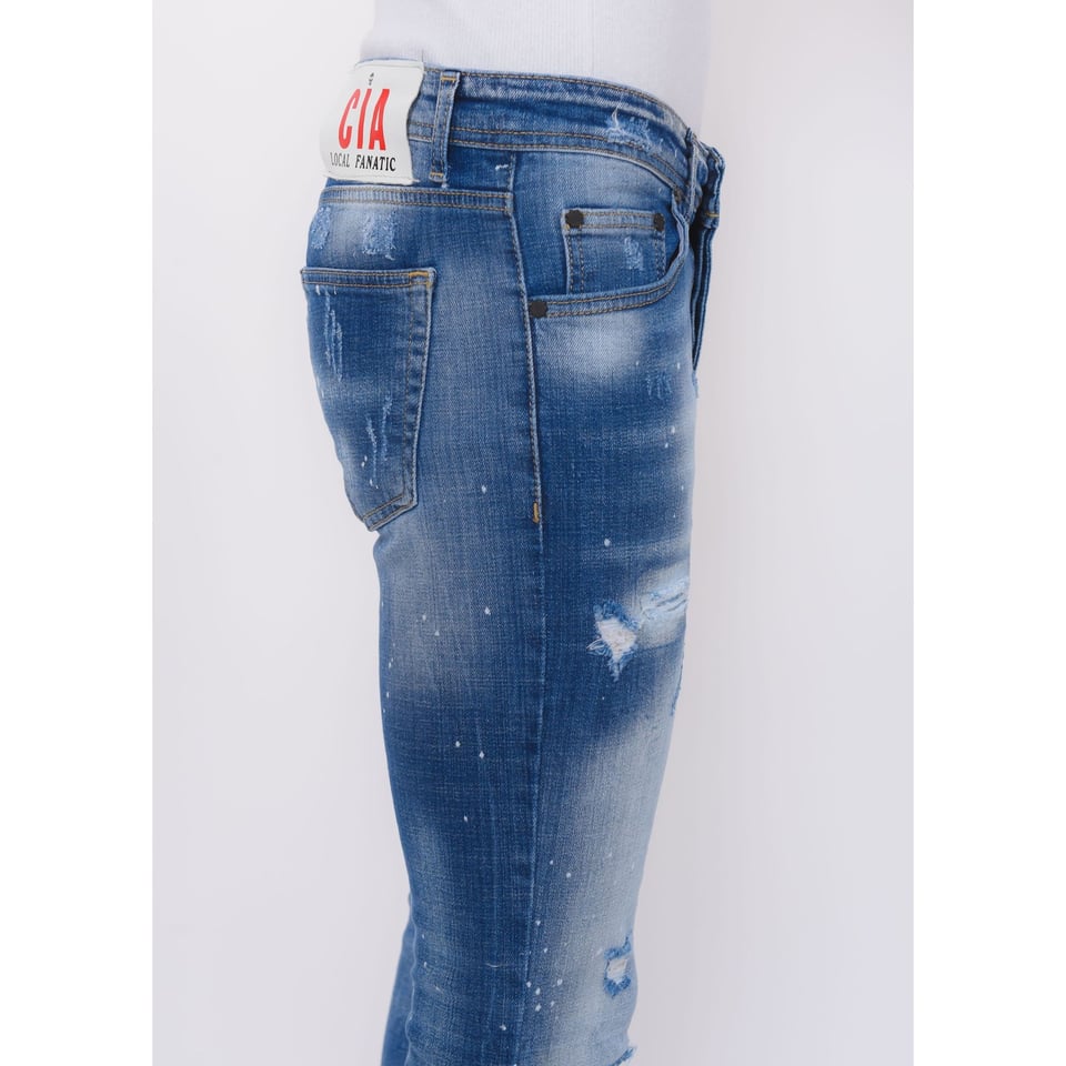 Blue Ripped Stretch Jeans Heren - Slim Fit -1080- Blauw