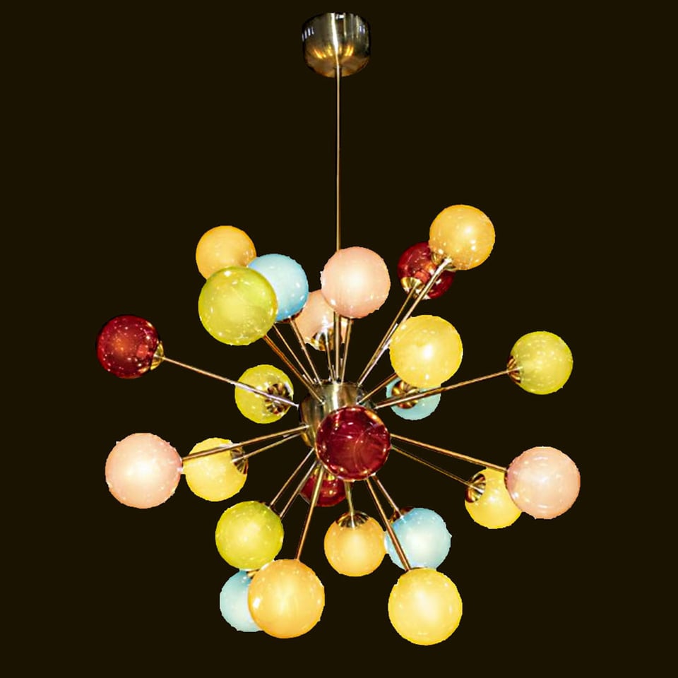 Hanglamp Bollen Multicolor Metaal Glas 75x160cm