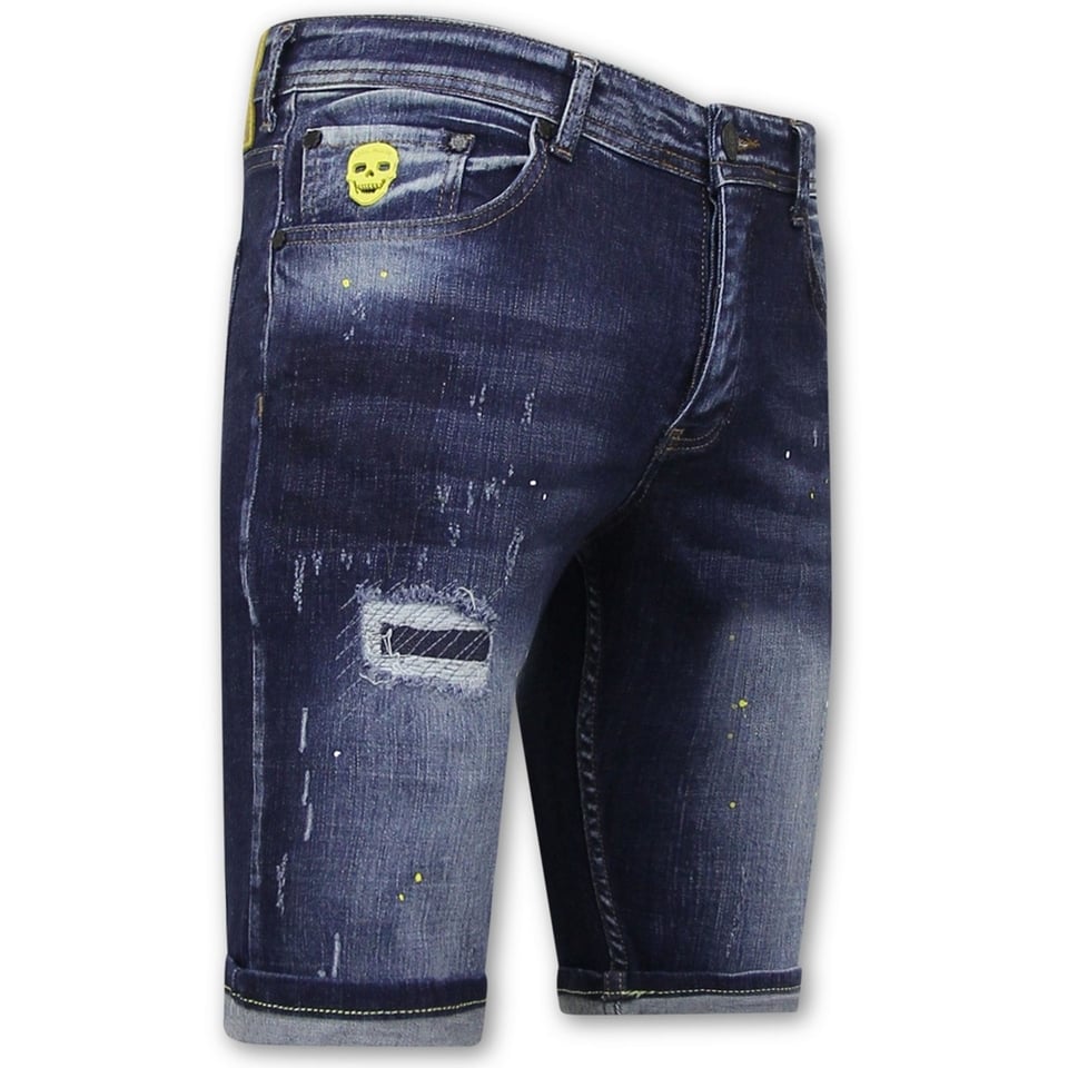 Korte Heren Broek Met Verfspatten - 1051 - Blauw