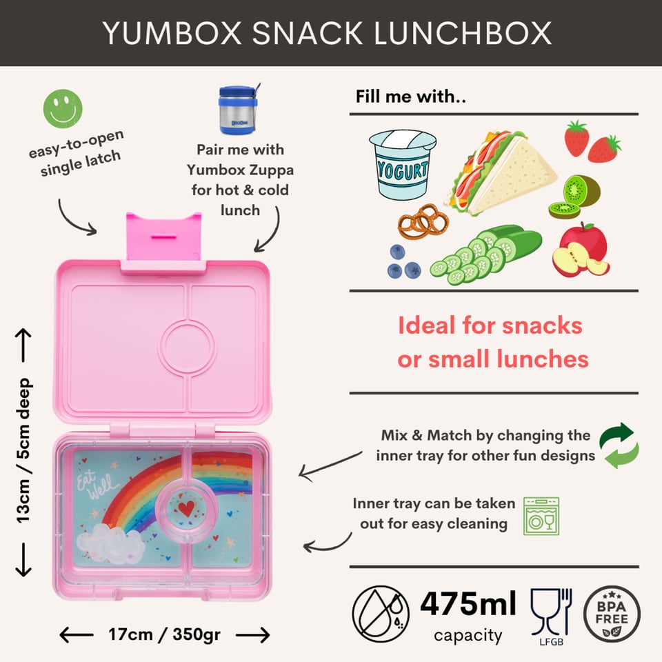 Yumbox Snack 3 Vakken Power Pink / Rainbow - Power Pink / Roze