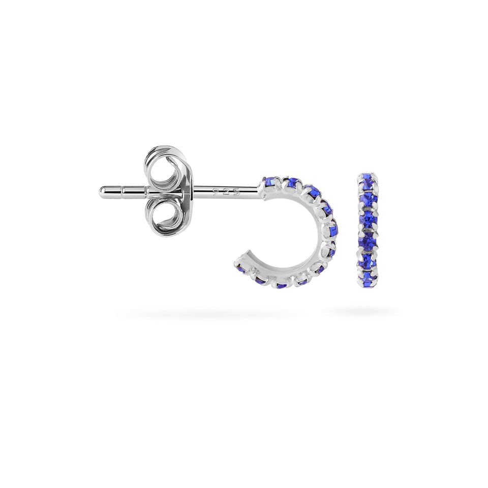Sapphire Stud Hoop Earrings 925 Sliver - Sapphire / 925 Sterling Silver / 10mm