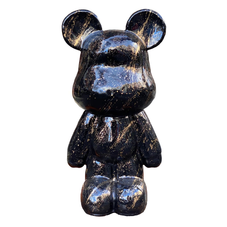 Beeld Design Teddy Beer Zwart Splash Goud 26x47cm