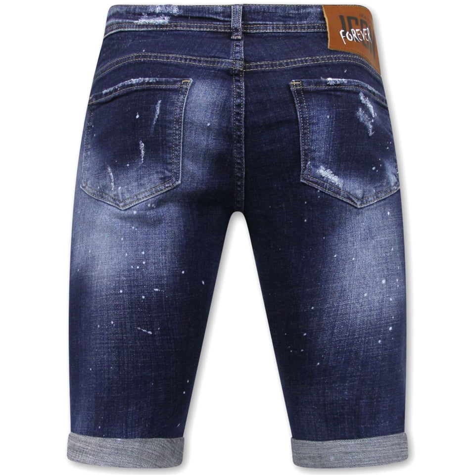 Stretch Short with Paint Splash Heren - Slim Fit -1074- Blauw