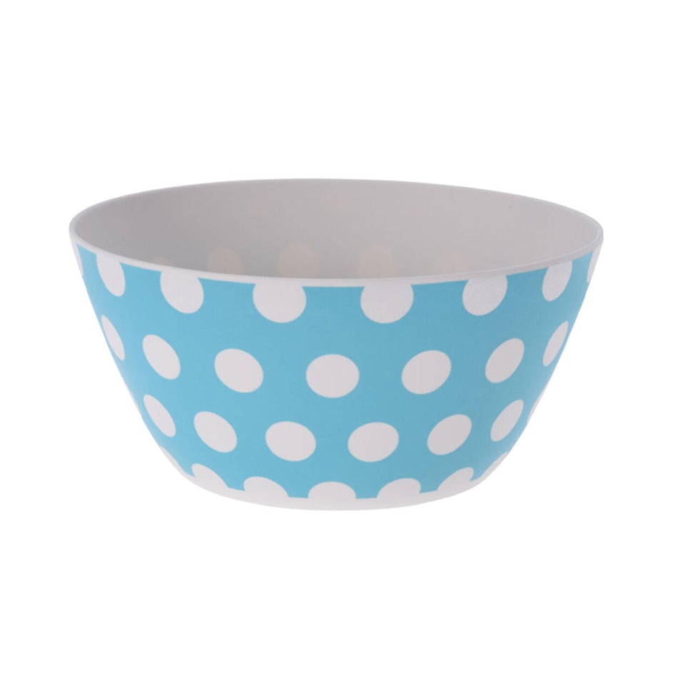 Melamine Sla- of Serveerschaal Met Witte Stippen, Kies Uit: Turquoise, Koraalrood, Roze, Geel, Mintgroen Ø 25,5 Cm, 11,5 Cm Hoog