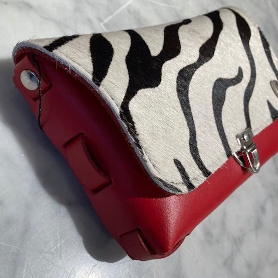 BELLA COLORI Coulerfull leather bag Red with Zebra fur print. - Red
