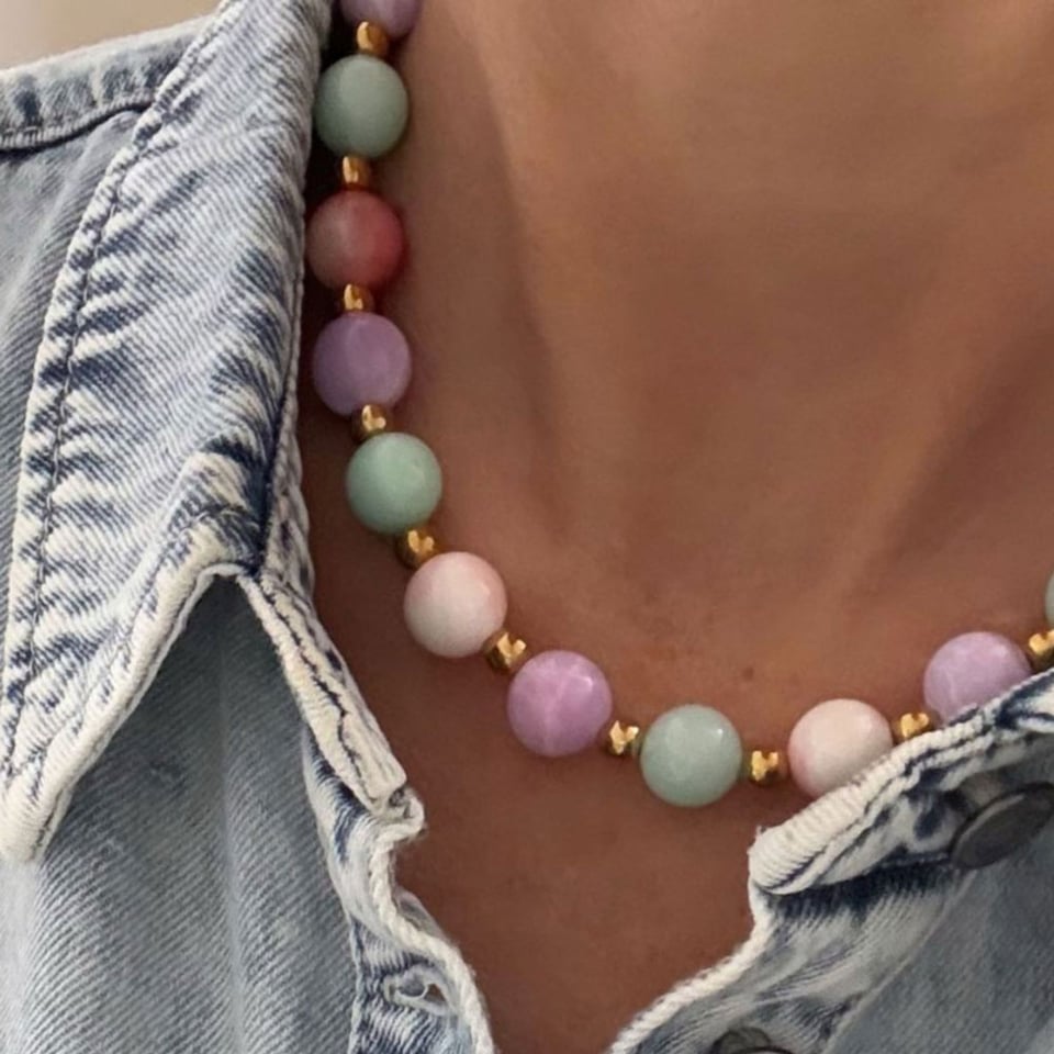 Kralenketting Soft Pastel Multi Goud RVS 42cm