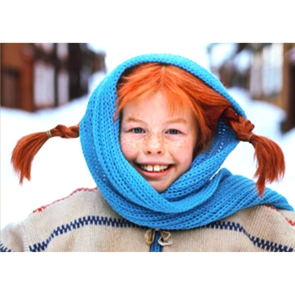 Pippi Langkous Postkaart - Pippi Met Blauwe Sjaal in De Sneeuw