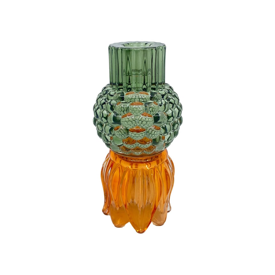 Kandelaar-Waxinehouder Tulp Amber-Groen Glas 8x15cm