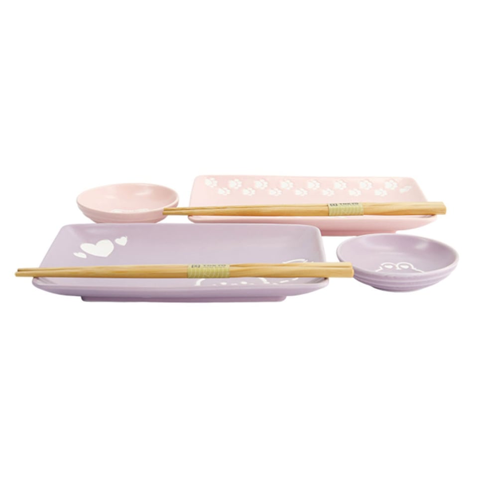 Sushi Set Kawaii Cat Rabbit Roze Lila Porselein